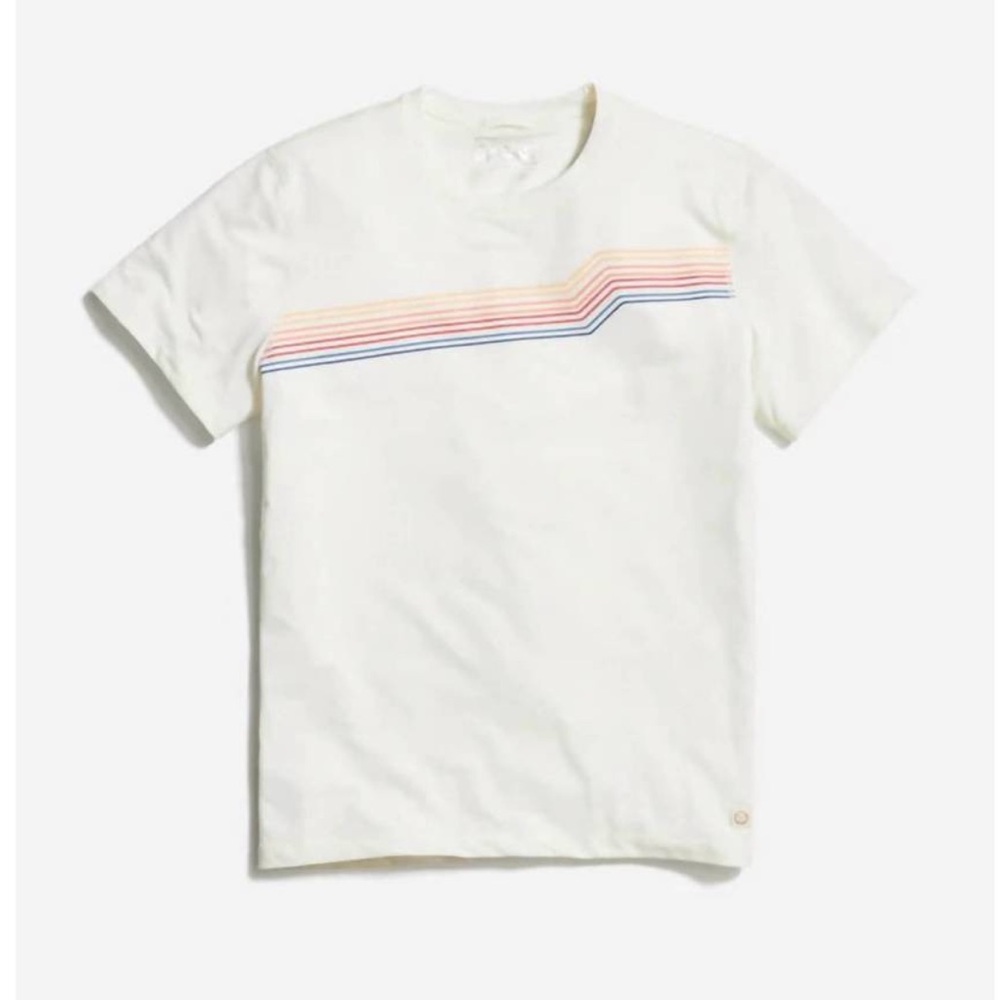 Marine Layer Men’s Medium Striped White T-Shirt and Peach Shorts Set - Picture 2 of 5